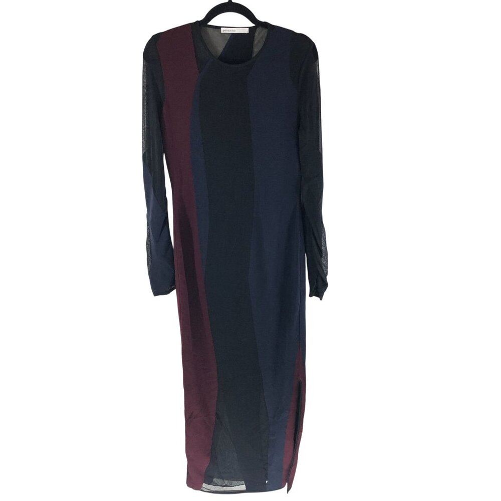 Gentryportofino Maxi Dress Mesh Panels Wool Blend Colorblock Navy Blue US 10